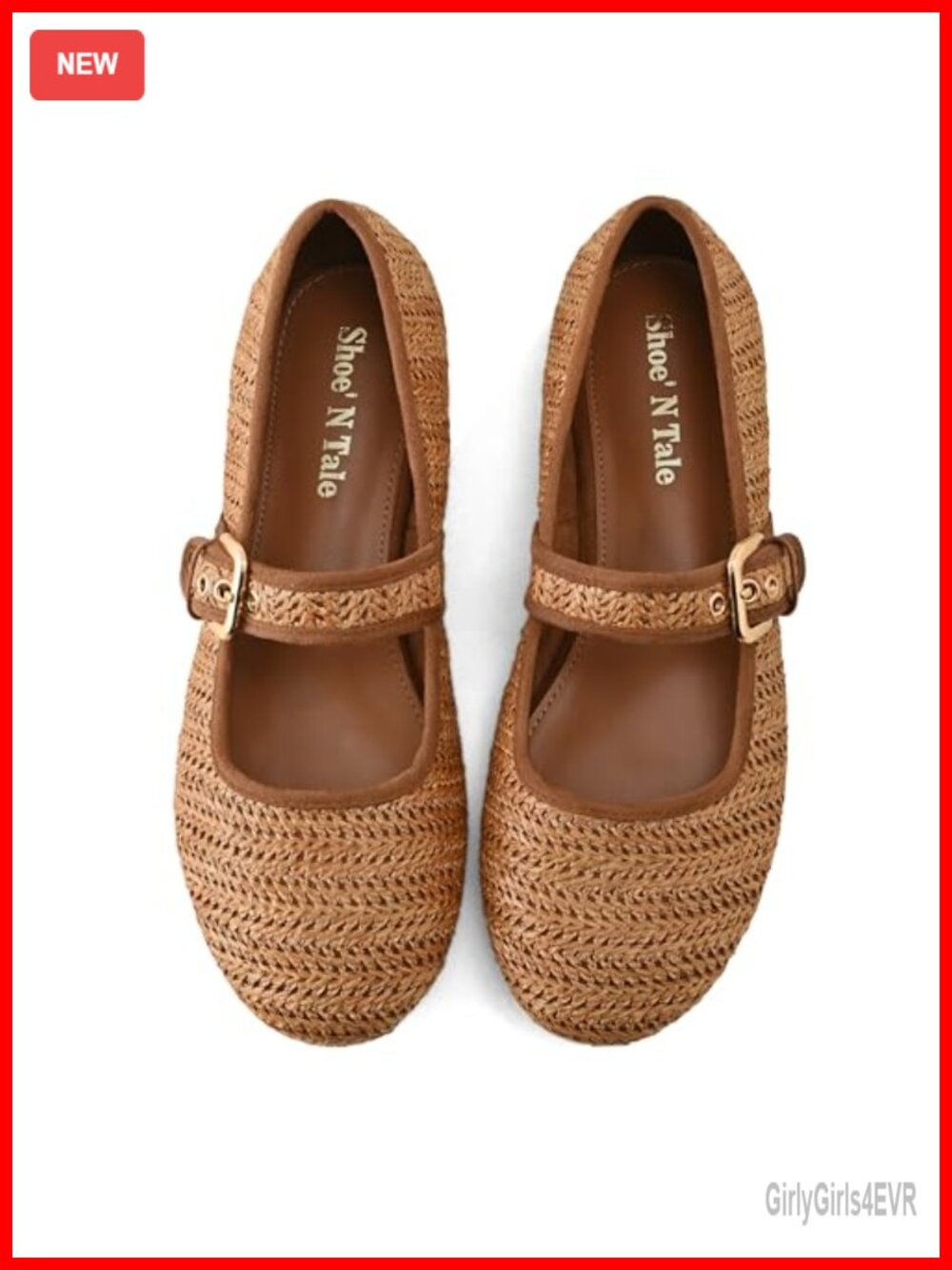 Woven Raffia Ballet Flats Round Toe Mary Jane Shoes with Buckle Strap - Picture 3 of 6